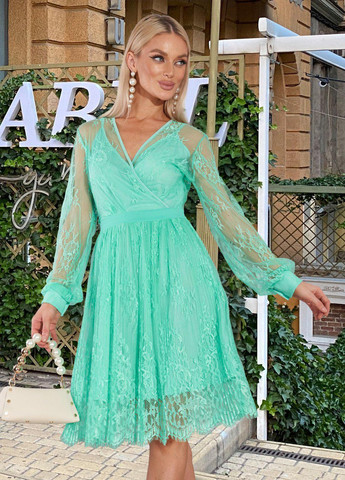 Зелена сукнi норма гіпюрова сукня пліссе (4437) Lemanta