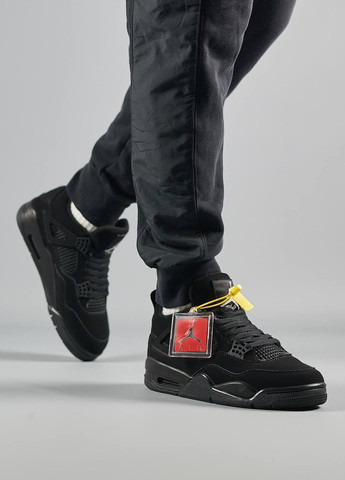 Черные зимние кроссовки мужские, вьетнам Nike Air Jordan 4 Retro All Black Matte Fur
