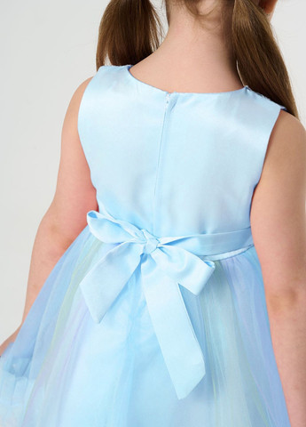 Голубое нарядное платье с розами на поясе и градиентом голубое Yumster (260061001)
