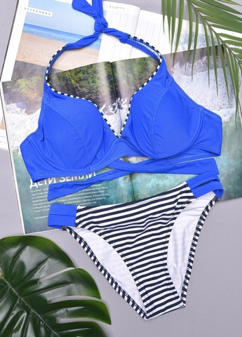 Синий летний купальник женский синего цвета раздельный Let's Shop