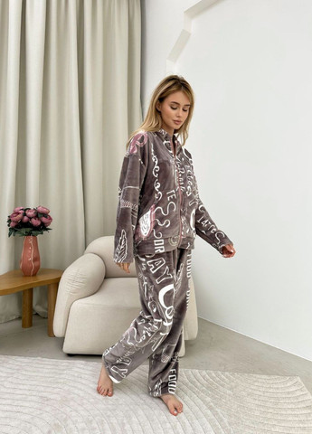 Коричневая женская пижама махра No Brand
