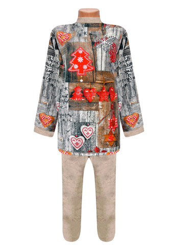Бежевая всесезон пижама женская махровая новый год Жемчужина стилей 1312
