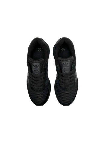 Черные демисезонные кроссовки женские, вьетнам adidas Originals Iniki Fleece Termo All Black Grey Stripes