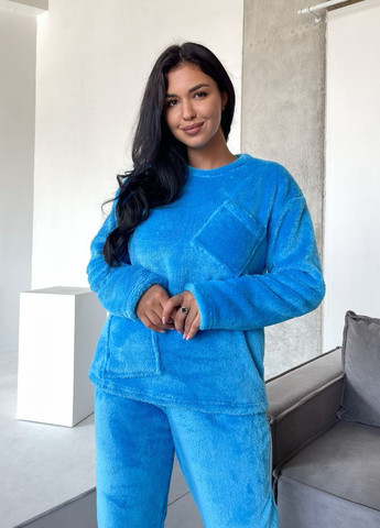 Голубая женская пижама махра No Brand