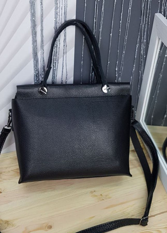 Черная женская сумка из натуральной кожи с ручками, молодежная кожаная деловая сумочка через плечо Serebro (266701164)