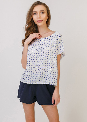 Белая летняя нежная и стильная блуза в принт INNOE Блуза-футболка