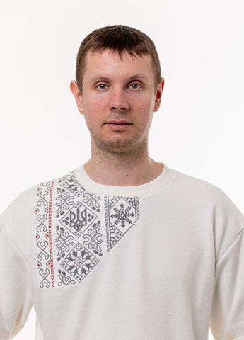Мужской свитшот-вышиванка с вышивкой "Победа" VINCA - крой украинская символика молочный повседневный хлопок, трикотаж - (266699039)