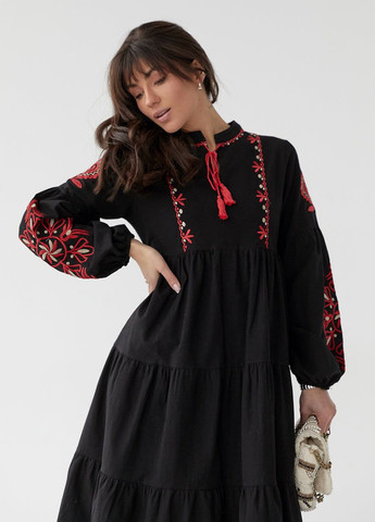 Платье Вышиванка Горобына черное с красной вышивкой No Brand (258263994)