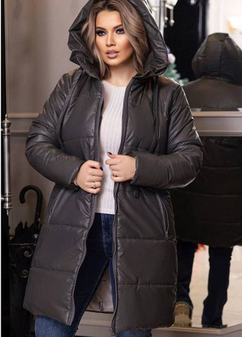 Чорна зимня жіноча куртка стьогана з капюшоном No Brand