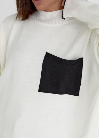 Женская кофта oversize с карманом на груди - молочный Lurex (262810567)