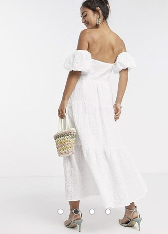 Білий сукня міді з пишними рукавами Asos