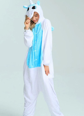 Белая зимняя пижама кигуруми единорог белый с голубым животом и крыльями комбинезон No Brand
