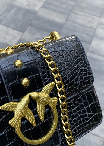 Женская сумка рептилия с птичками черная No Brand (267892932)