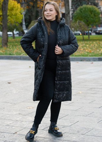 Черная зимняя женская куртка с капюшоном большой размер DIMODA Жіноча зимова куртка від українського виробника