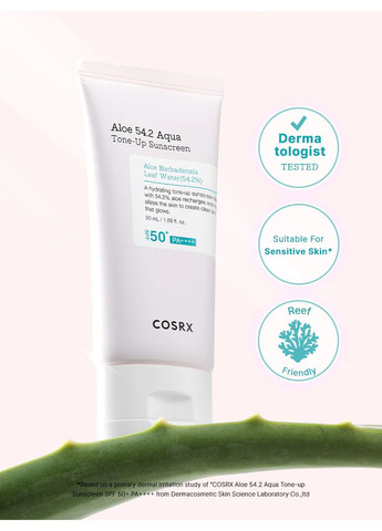 COSRX Крем ALOE 54.2 AQUA TONE-UP SUNSCREEN зволожуючий з алое візуально коригуючий тон шкіри, 50 мл — Крем, Південна Корея (258246700)
