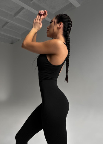 Комбинезон спортивный женский FitU чёрный спортивный нейлон