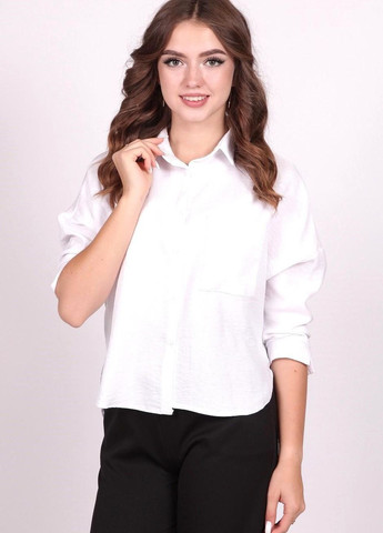 Белая блузка - рубашка женская 9667 однотонный жатка белая Актуаль