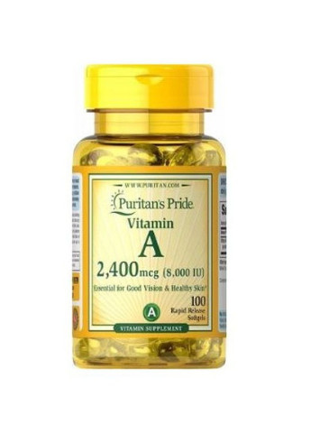 Puritan's Pride Vitamin A 8,000 IU (2,400 mcg) 100 Softgels Puritans Pride (256719917)