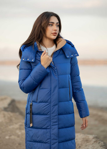 Синее зимнее Женское зимнее длинное пальто электрик 30682 Fodarlloy