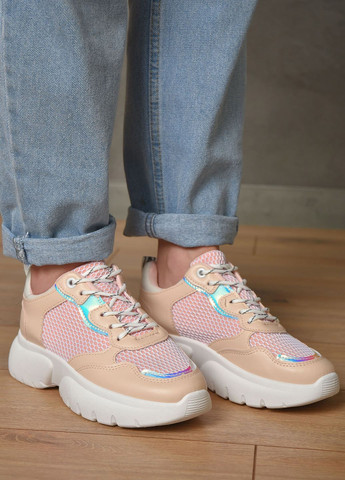 Пудровые демисезонные кроссовки женские пудрового цвета на шнуровке Let's Shop