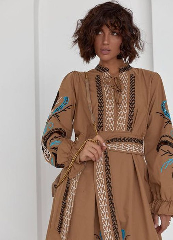 Бежева сукня вишиванка з перфорацією та вишивкою бежева (260377595)