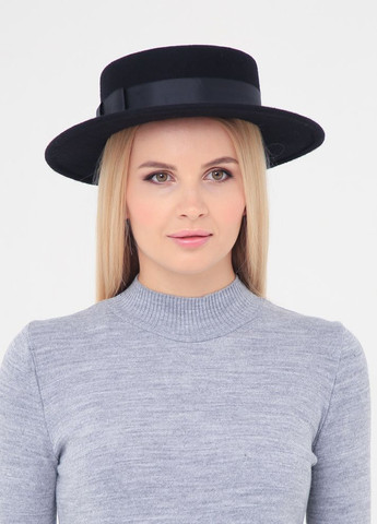 Шляпа канотье женская с лентой фетр черная LuckyLOOK 653-208 (265222797)