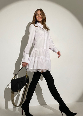 Белое повседневный, кэжуал платье-рубашка белого цвета Jadone Fashion однотонное