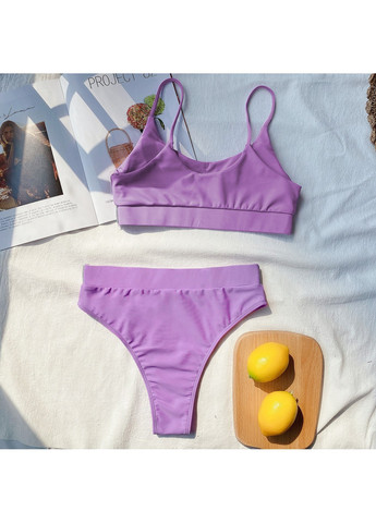 Фиолетовый летний купальник раздельный с блестящими вставками сиреневый топ No Brand
