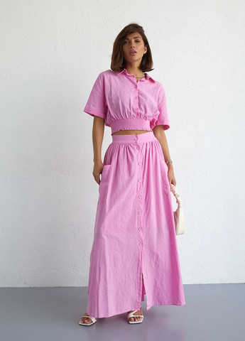 Летний юбочный костюм на пуговицах - розовый Lurex (262810655)