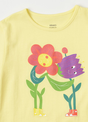 Желтая летняя футболка желтая "цветы-объятия" KRAKO