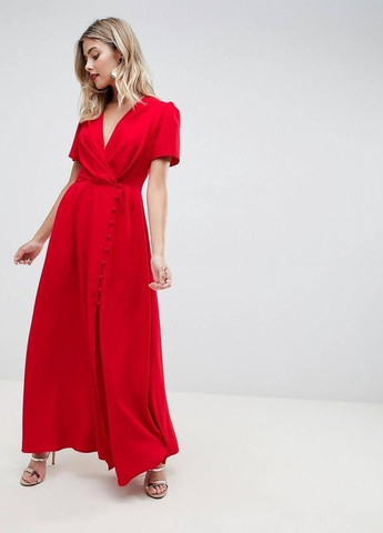 Червона святковий, коктейльна, вечірня оксамитова сукня з відкритими плечима та зав'язками design Asos