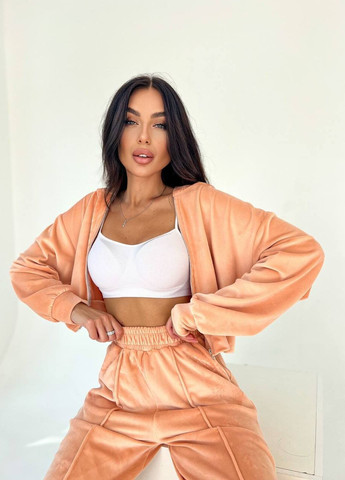 Гарний велюровий костюмчик на блискавці з капюшоном, костюм оригінального крою в якому штани з перестроченнями No Brand 1092-3 (277869608)