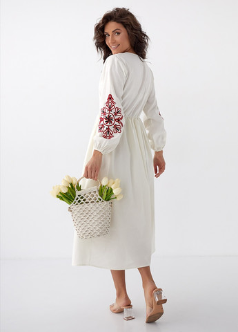 Платье Вышиванка Горобына белое с красной вышивкой No Brand (258413905)