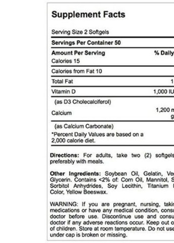 Puritan's Pride Absorbable Calcium 1200 mg with Vitamin D 1000 IU 100 Softgels Puritans Pride (256724625)