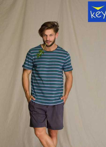 Пижама мужская шорты и футболка с коротким рукавом Мятно-синий MNS 351 A21 (С) Key (257043129)