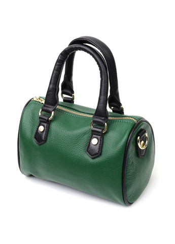 Кожаная сумка бочонок с темными акцентами 22351 Зеленая Vintage (276457634)