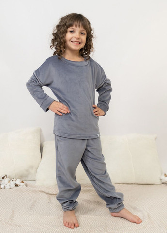 Графитовая пижама детская домашняя велюровая кофта со штанами графит Maybel