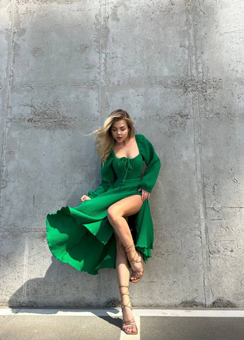 Зеленое кэжуал женское платье муслин No Brand