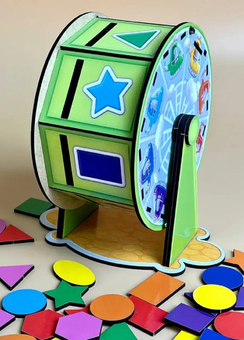 Розвиваюча гра сортер барабан гойдалки колесо огляду з геометричними фігурами 64 деталі дерев'яна (474376-Prob) Unbranded (258303218)