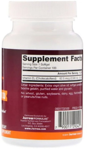 Vitamin D3 2500 IU 100 Softgels JRW-29042 Jarrow Formulas (256722688)