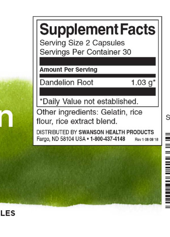 Dandelion 515 mg 60 Caps Swanson (256723497)