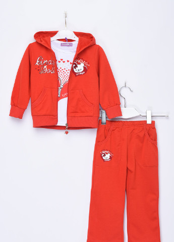 Красный демисезонный спортивный костюм 3-ка детский для девочки с капюшоном красного цвета Let's Shop