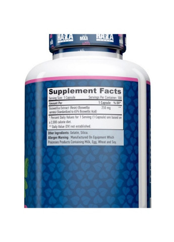 Boswellia 250 mg 100 Caps Haya Labs (259967163)