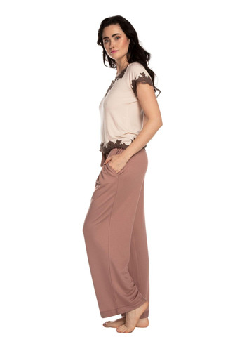 Комплект женский (футболка+брюки) M, кремовый 03178+03179 Effetto (266697291)