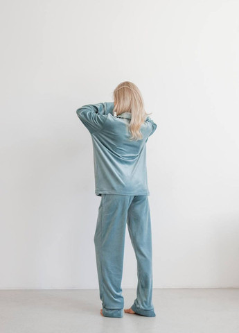 Фісташкова жіноча піжама велюр jeny на гудзиках кольору фісташка р.l 441702 New Trend