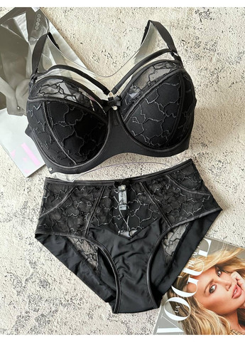 Черный черное женское нижнее белье с портупеей комплект на четвертый размер груди Lanny Mode