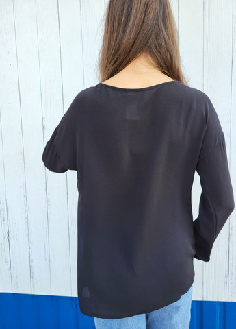 Чорна блузка жіноча однотонна з вишивкою бісером No Brand