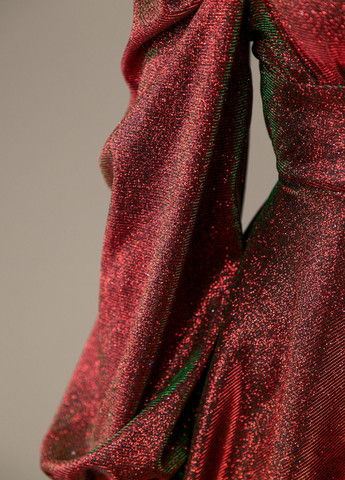 Красное праздничный, вечернее платье мини с завязками на спине рукав длинный блестящий CHICLY однотонное