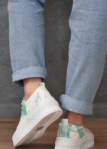 Білі осінні кросівки жіночі біло-зелені однотонні текстиль Let's Shop
