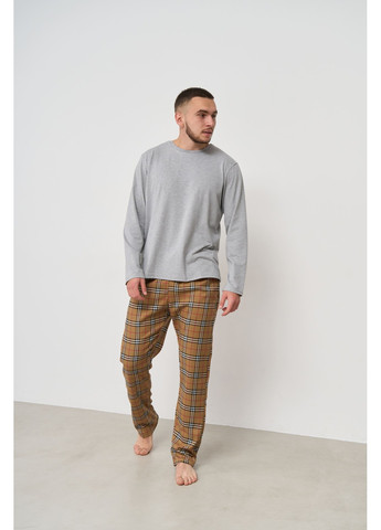 Пижама мужская лонгслив + штаны в клетку бежевые Handy Wear (275793062)